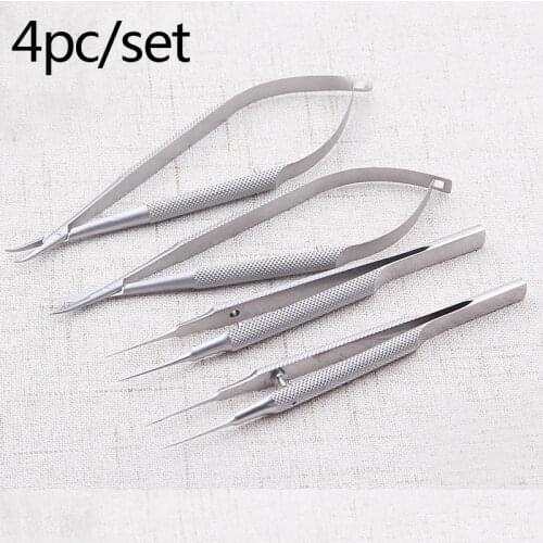 4pcs/set ophthalmic microsurgical instruments 12.5cm scissors+Needle holders +tweezers stainless steel surgical tool