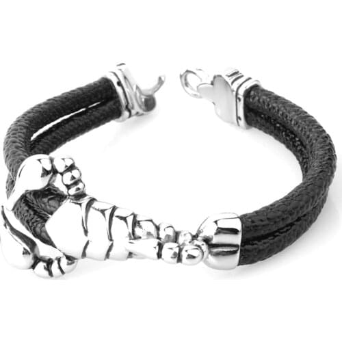 Punk Scorpion Biker Jewelry Stainless Steel Silver Color Clasp Black Genuine Leather Wristband Mens Bracelet Bangle 8.97" 10.6mm