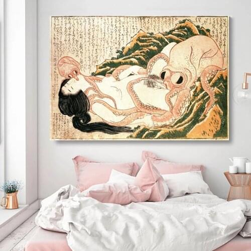 The Dream of The Fishermans Wife Print Poster Tako To Ama Girl Diver and Octopi Canvas Painting Erotic Art Wall Decor