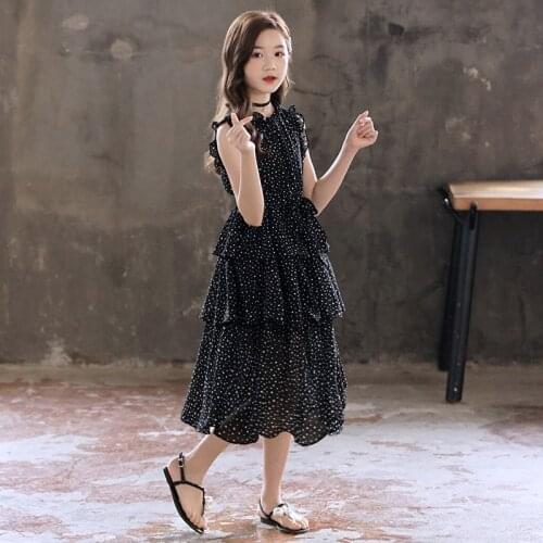 Girls Dress Kids Clothing Long Sleeve Autumn Layered Kids Dresses For Girls Teen Gir Dots Princess Dress 4 6 8 10 12 14 Years