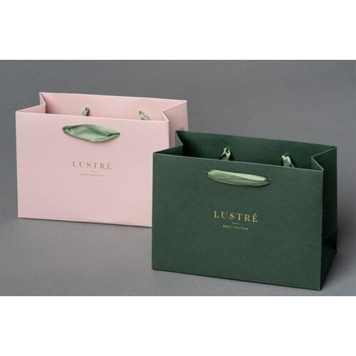Luxury ribbon handle boutique shopping packaging customized printed euro tote paper gift bags with logo