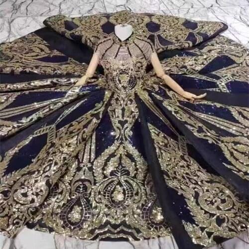 Blue Gold High-end Sequined Luxury Evening Dresses 2020 Off Shoulder Sexy Lace Up Bridal Gowns WD30619