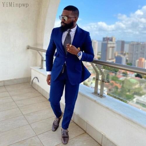 YiMinpwp Blue Men Suits Formal Peaked Lapel Single Breasted Wedding Suit Blazer Tuxedos Suits for Men 2 Piece Jacket+Pant
