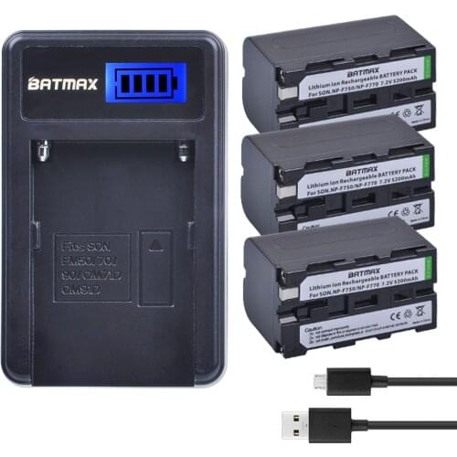NP-F750 Li-ion Replacement 5200mAh Battery (3-Pack) and LCD USB Charger for Sony NP-F750 NP-F770 Camcorder LED Video Light D&F