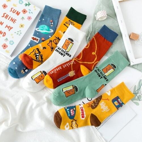 Funny Happy Socks Womens Men Cartoon Food Bread Fruit Banana Milk TV Plant Bird Personality Skateboard Harajuku Unisex Female