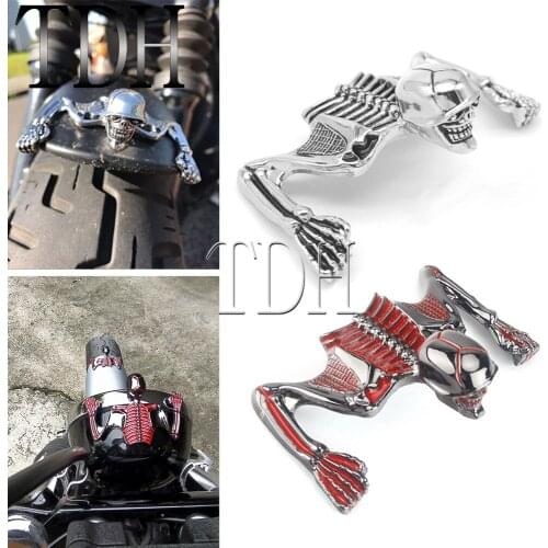 Metal Skull Skeleton Decorative Figure Motorcycle Lamp Light/Fender 3D Statue Decal For Harley Bobber Chopper Sportster Custom