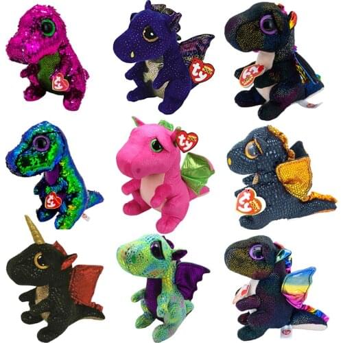 Ty Big Eyes Soft Stuffed Plush Toys Pink Dinosaur Blue Dragon Black Dinosaur Plush Stuffed Animal Collectible Soft Doll Toy Gift
