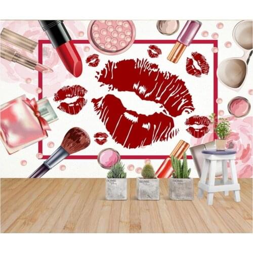 WDBH Custom photo mural 3d wallpaper Red Lips Cosmetics Makeup Beauty Shop Manicure Shop 3d wall mural wallpaper for living room