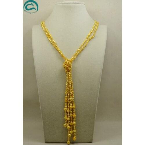 Perfect Baroque Long Pearl Jewellery,120cm 3-5MM Yellow Pearl With Big Size Sea Shell Pendant Birthday Chirstmas Women Gift