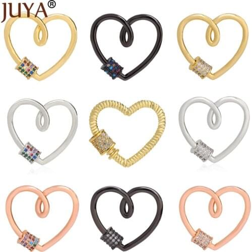 Juya Jewelry Making Cute Heart Clasp Zircon Lock Hook Spiral Clasps for DIY Luxury Women Necklace Bracelet Hand Made Accessories