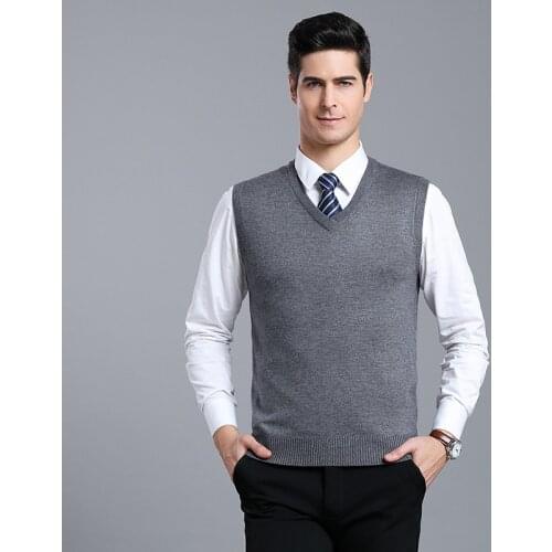 Autumn & Winter vest male 2019 new solid color business men sleeveless cashmere sweater V collar