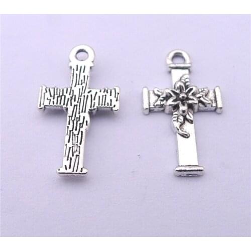 200Pcs/lot Flower Charms 12X21MM Metal Flower Cross Pendant for Jewelry Making