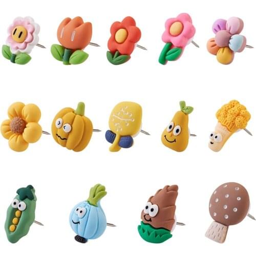 28pcs Drawing Push Pins Cute Flower Creative Shape Iron Resin Map Pins for Photos Wall Corkboard Bulletin Board Office Accessory