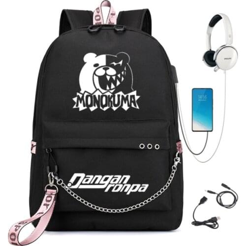 Anime Danganronpa Backpack USB Port monokuma School Bag Bear Pattern Student Teenagers School Book travel Laptop Mochilas