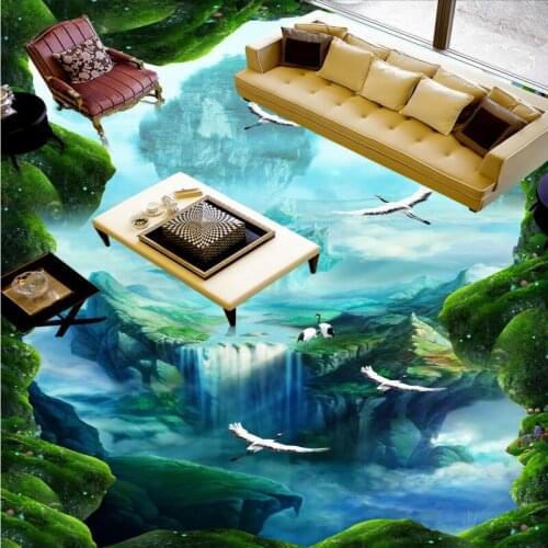 Free shipping custom square bedroom floor sticker forest scenery waterproof wear floor wallpaper mural