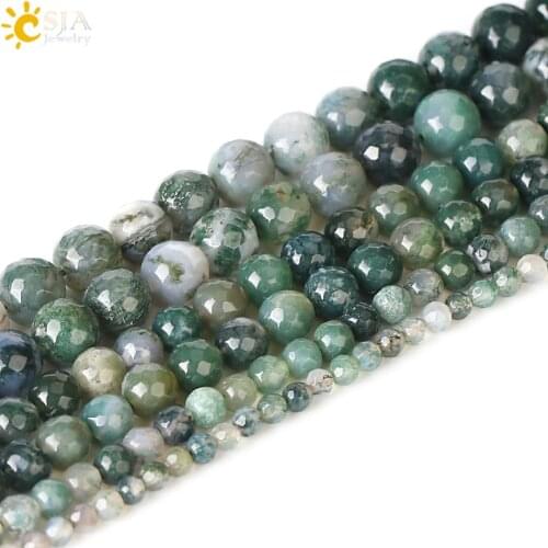 CSJA Jewelry Bracelets Necklaces Making Natural Stone Loose Beads Facted Moss Agates Strand 4mm 6mm 8mm 10mm Nature Color F268