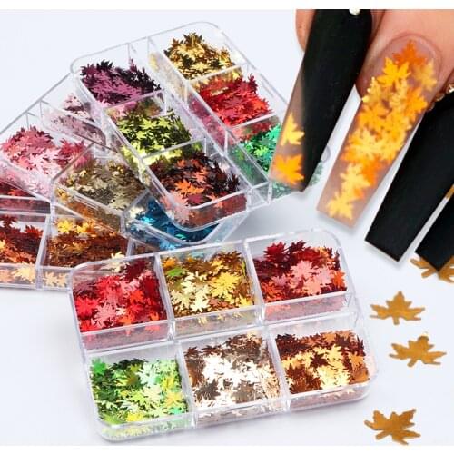 6 Grids Maple Leaf Sequins DIY Accessories Fall Leaves Nail Art Glitter Flakes Autumn Halloween Decoration Handmade Accessories