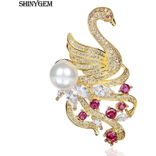 SHINYGEM Artificial Swan Brooch Fashion Gold&Silver Plated Enamel Pin Brooches For Women Unique Cute Jewelry Women Accessories