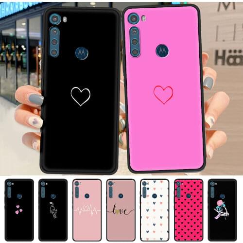 Case for Motorola Moto G9 Play One Fusion Plus G8 Power Lite E6s G30 G Stylus Black Soft Phone Protect Cover Pink Love Love Cat