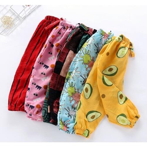 Children Cotton mosquito-proof pants for Toddler Baby Summer Cool Floral pants Boys Girls Sport Casual Trousers 4 6 8 10 12 Yrs