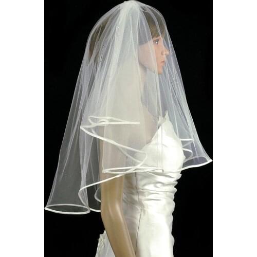 2 Layer Wedding Veil Elbow Length Bridal Veil Ribbon Edge Veil