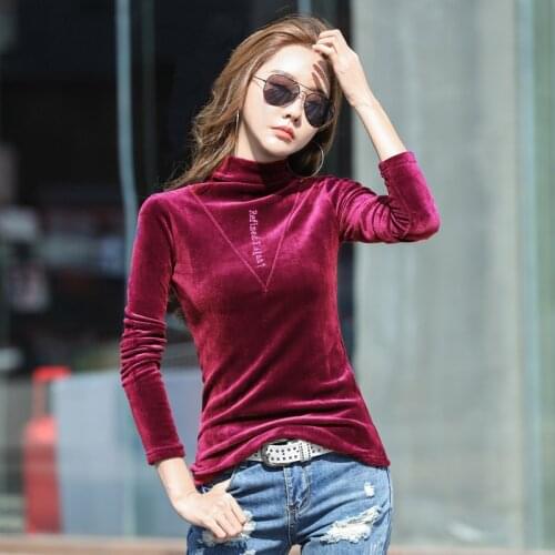 Tshirt Women Basic T-shirt VELOUR Turtleneck Long Sleeve Tops Casual Harajuku Camiseta Mujer Top Plus Size XXXL Women T Shirt