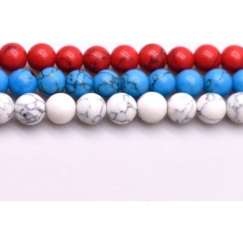 Smooth Natural Stone White Red Blue Turquoises Beads Round Loose Beads For Jewelry Making 15" Strand 6mm 8mm Pick Size