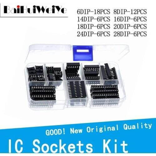 66PCS/LOT DIP IC Connector Sockets Adaptor Solder Type Socket Kit 6 8 14 16 18 20 24 28 PIN IC Connector SET 6PIN 8PIN 14PIN NEW
