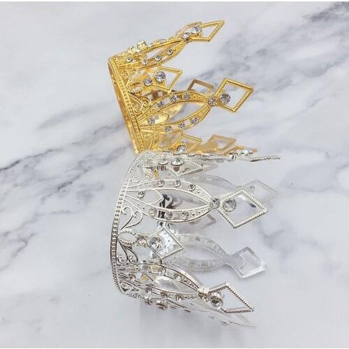 Round Metal Crown Cake Topper Tiara Cupcakes Crystal Rhinestone Crown Cake Decorations For Theme Party Birthday Cake Decorations