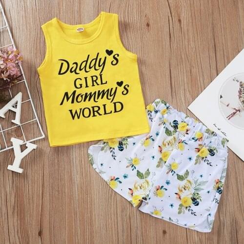 Summer Girl Set Yellow Girl Vest + Shorts 2PCS Children Set Fashion Kids Suit Girls Clothing