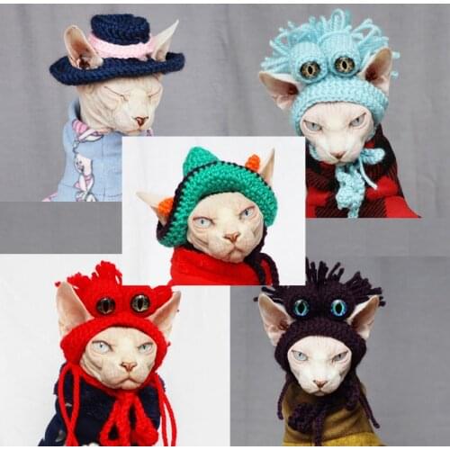 Hand-woven Cute Funny Cat Hat Cat Headdress Hairless Cat Hairless Cat Accessories High Quality Fabric Anti-strike Cat Hat