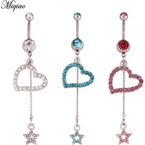 Miqiao 1 Pcs Stainless Steel Belly Button Nail Love Peach Heart Star Pendant Tassel Umbilical Ring Hot Sale