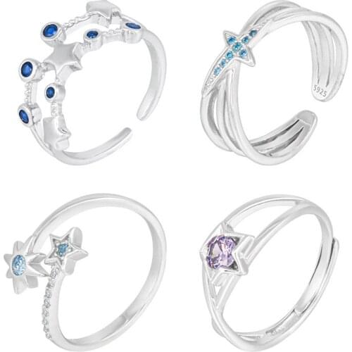 MLKENLY Fashion inlaid colorful zircon ring female S925 silver simple open ring fine jewelry wholesale