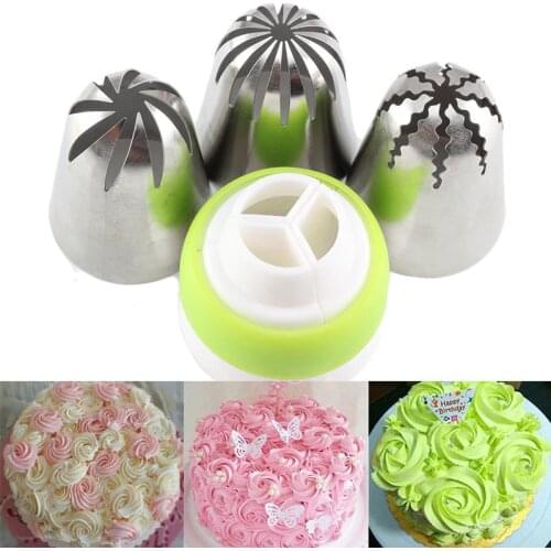 Mujiang 4Pcs/Set Russian Icing Piping Tips Coupler Cupcake Cake Decorating DIY Dessert Baking Stainless Steel Pastry Tips Set