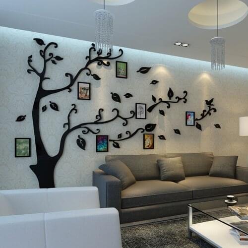 Cheap 12pcs Photo frame tree wall stickers Crystal Acrylic 3D stereo photo wall living room entrance TV sofa backdrop decorative