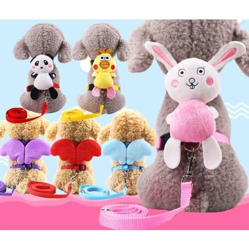 Small Dog Harness Nylon Leash Set Pet Vest Beautiful Angel Wing Cute Cartoons Harness for Chihuahua Cats Adjustable Leash Puppy