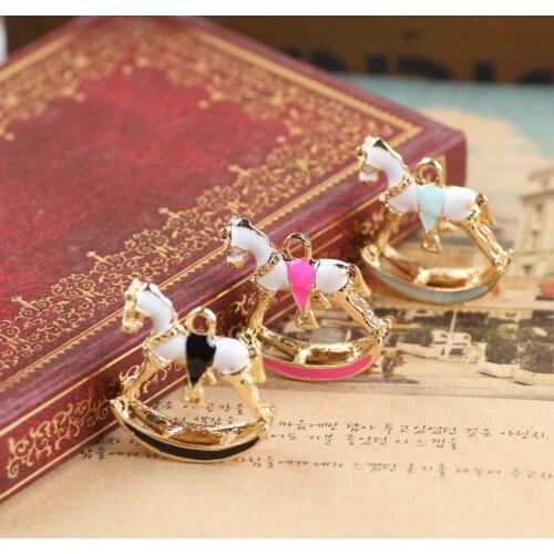 New Oil Drop 3D Double Faceted Cockhorse Jewelry Charms DIY Necklace Floating Pendant Enamel Gold Tone Alloy Keyring Charm