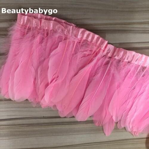 Pink color goose feather trim 13-18cm