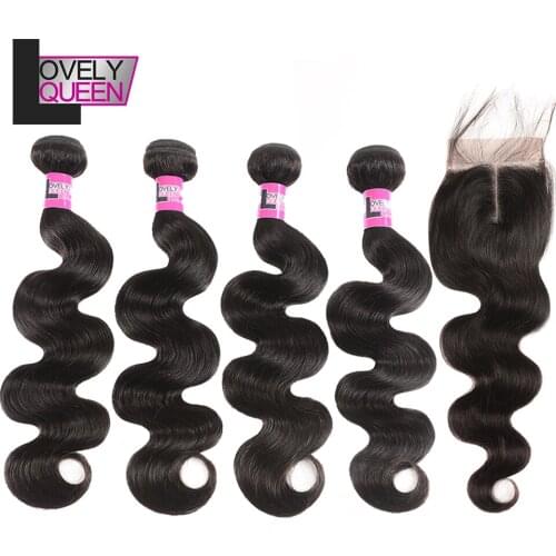 Lovely Queen Hair Peruvian Body Wave 4 Bundles with Closure Human Hair Bundles and Closure Non Remy Grade