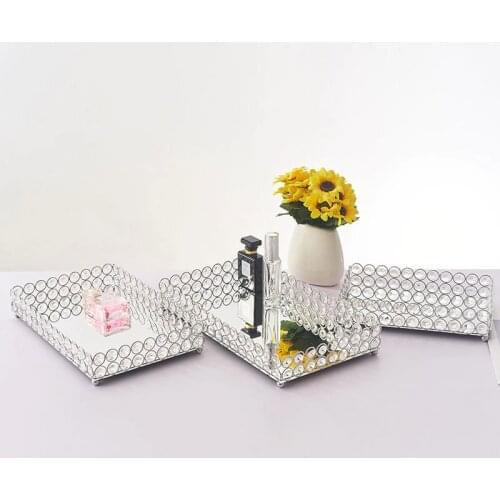 Crystal Tray Mirror Cake Stand Cosmetic Storage Tray Wedding Party Birthday Cupcake Dessert Display Plate Decoration