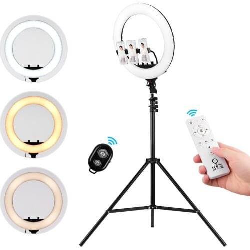 Photogragphy Light Kit with 18inch LED Ring Light Adjustable 2m Tripod with Remote Control 3 Phone Clamps Phone Remote Shutter