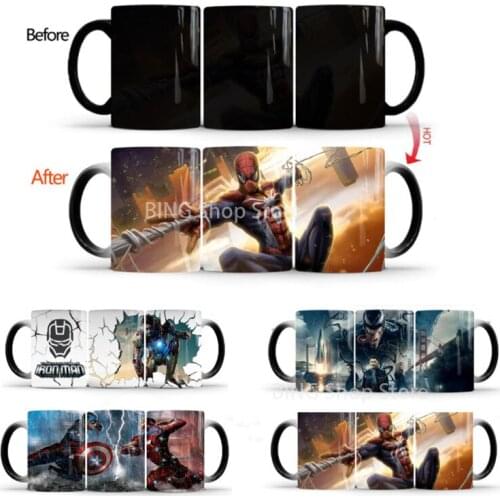 Disney Marvel Spider-Man Color Changing Cup Iron Man Cartoon Anime Ceramic Cup Captain America Creative Thermal Mug Fashion Gift