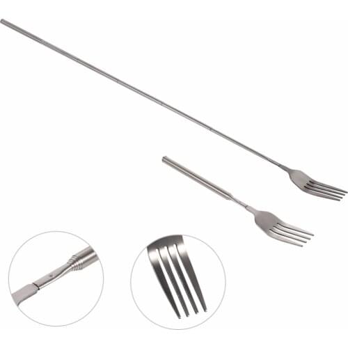 New Stainless Steel Fork BBQ Telescopic Extendable Dinner Fruit Dessert Long Handle Fork Stainless Steel Cutlery