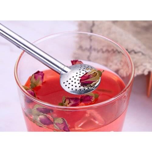 Yerba Mate Straw Spoon Polished Stainless Steel Curved Bombilla Filter Black