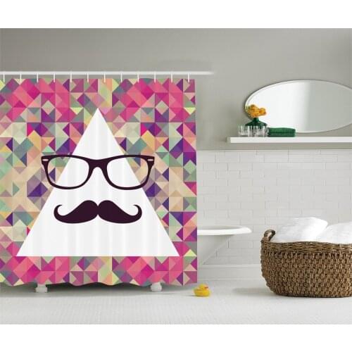 Funny Geometric Decorations Shower Curtain Hipster Mustache On A White Triangle Bath Curtains For Bathroom Bathtub
