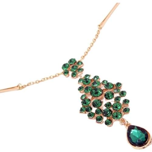 Green Rhinestone Crystal Flower Drop Eyebrow Forehead Hair Clip Jewelry Hairpins Accessory