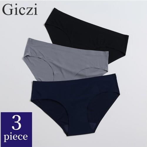 Giczi Seamless Womens Panties Cozy Lingerie Hot Sale Solid Underwear Sports Breathable Briefs Silk Satin Underpants Girls Panty