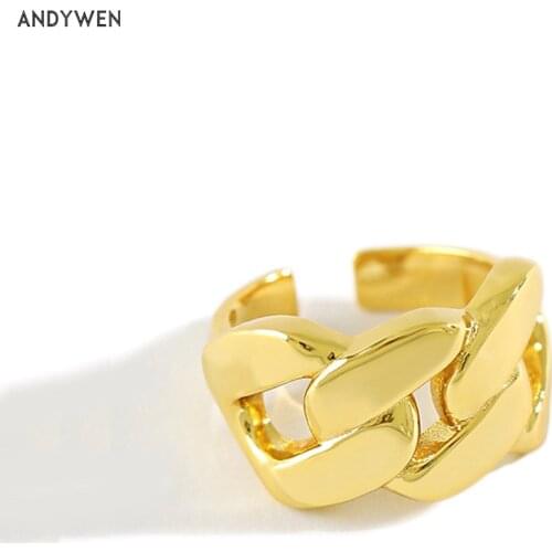 ANDYWEN 925 Sterling Silver Geometric Irregular Twist Adjustable Rings 2020 Rock Punk Fashion Jewelry For Women European