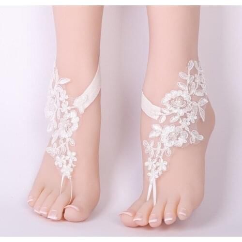 White Lace Woman Bridal Anklets Wedding Barefoot Sandals Shoes 2021 Beach Foot Chain Accessories in Stock
