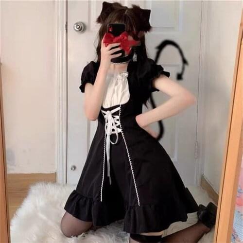 Gothic Retro Girls Lolita Lace Party Dress Anime Cosplay Women Princess Long Sleeve Dresses Japanese Op Kawaii Sweet Costume